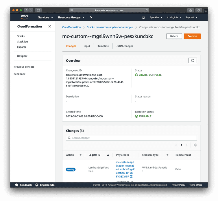 AWS Change Set Execute